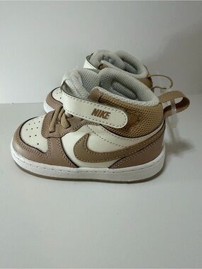 Nike Kids High-Top Sneakers in Beige and White with Hook-and-Loop Strap